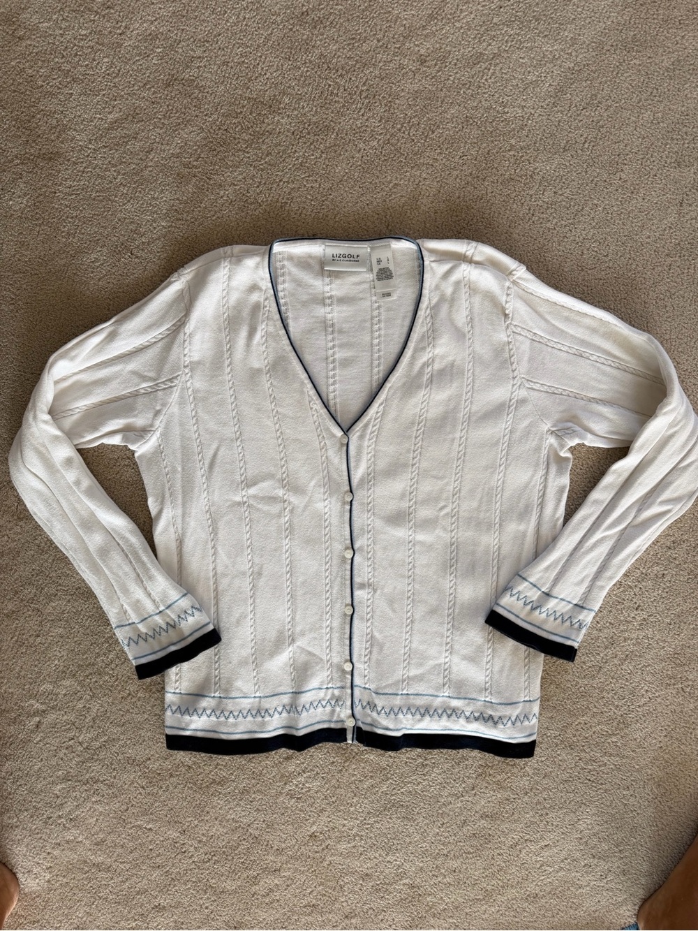 LIZGOLF by Liz Claiborne White V-Neck Button Cardigan